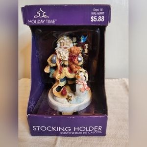 Holiday Time Stocking Holder 5" Tall - Santa and Penguin